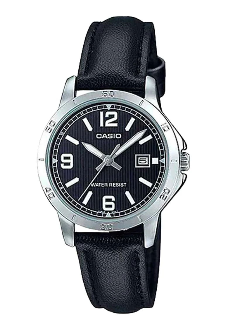 Ceas quartz cu o curea de piele, Argintiu/Negru