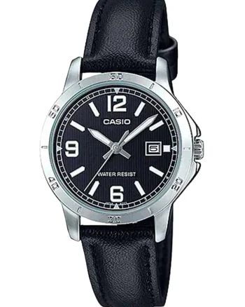 Ceas quartz cu o curea de piele, Argintiu/Negru