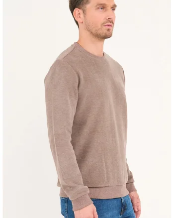 Bluza de trening din amestec de bumbac cu model uni, Bej inchis