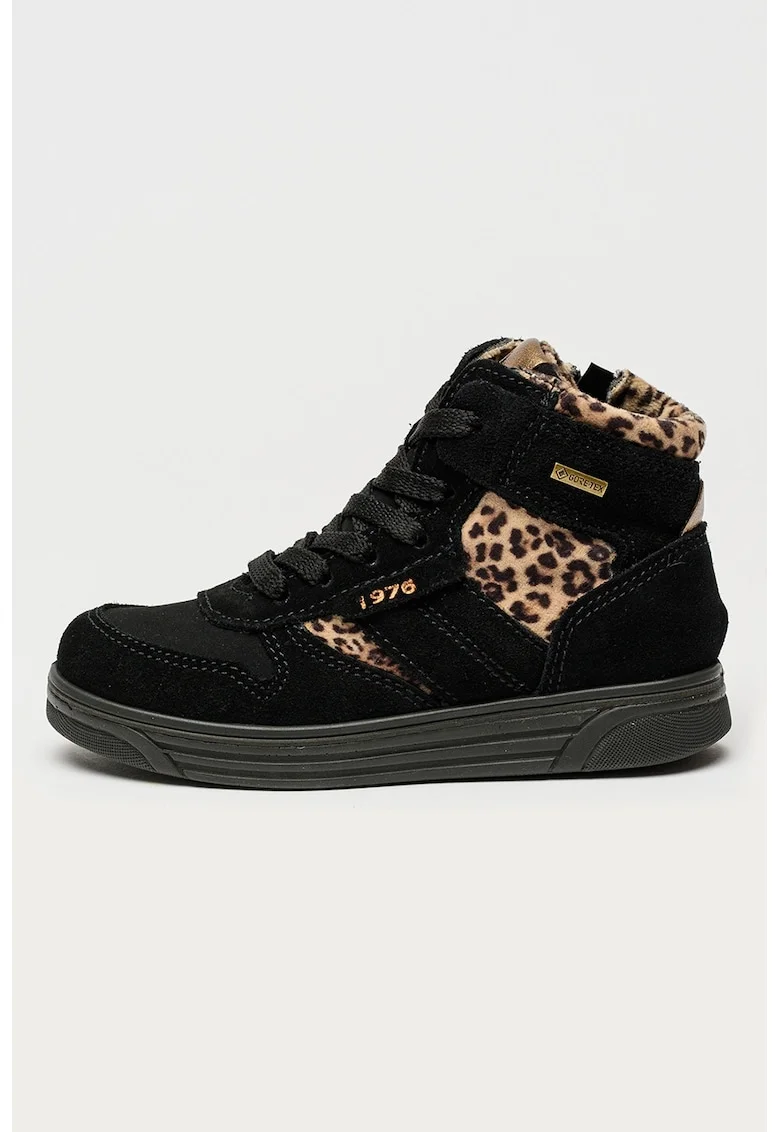 Ghete impermeabile cu accente animal print si tehnologie Gore-Tex, Negru/Maro camel