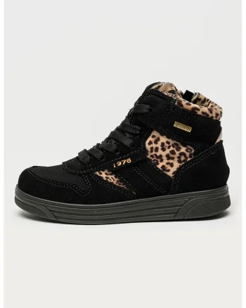 Ghete impermeabile cu accente animal print si tehnologie Gore-Tex, Negru/Maro camel