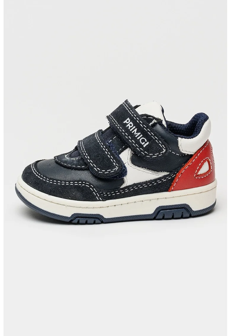 Pantofi sport de piele si piele intoarsa, Rosu vermillion/Bleumarin
