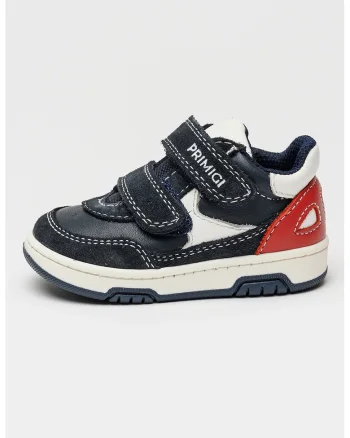 Pantofi sport de piele si piele intoarsa, Rosu vermillion/Bleumarin