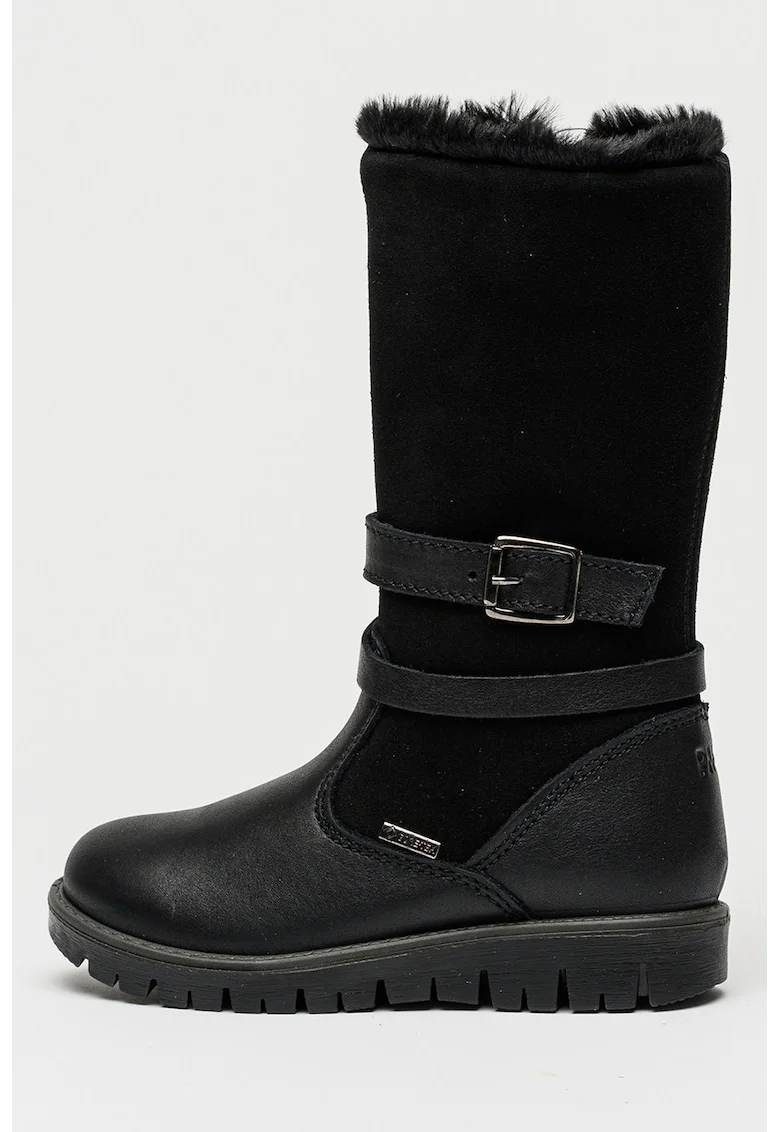 Cizme mid-calf impermeabile de piele si piele intoarsa cu tehnologie Gore-Tex, Negru