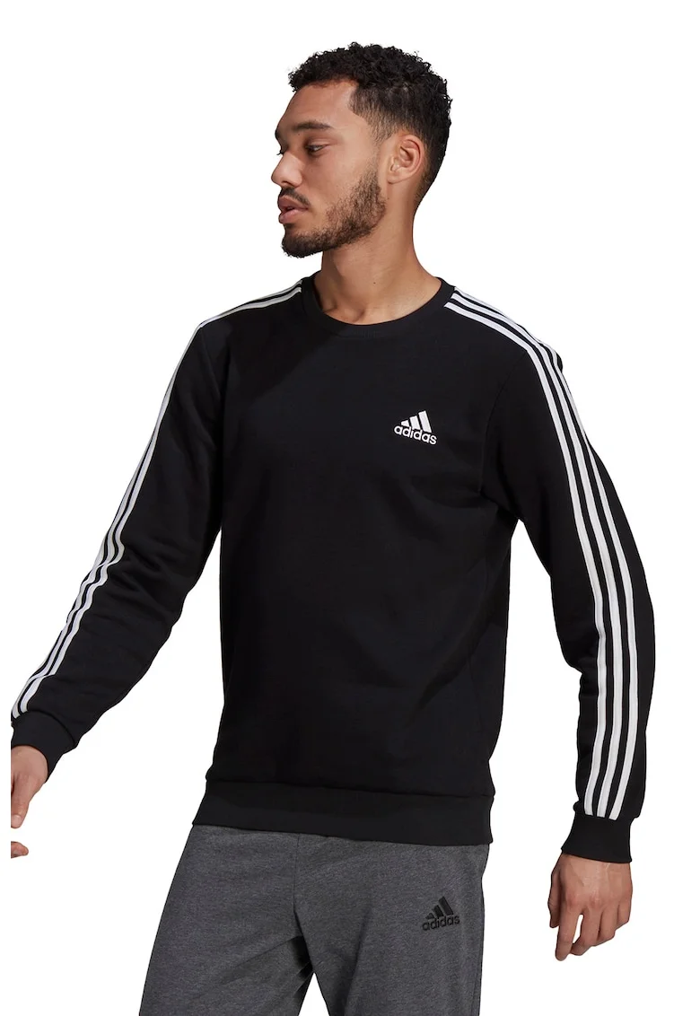 Bluza sport cu decolteu la baza gatului Essentials 3-Stripes, Negru/Alb,