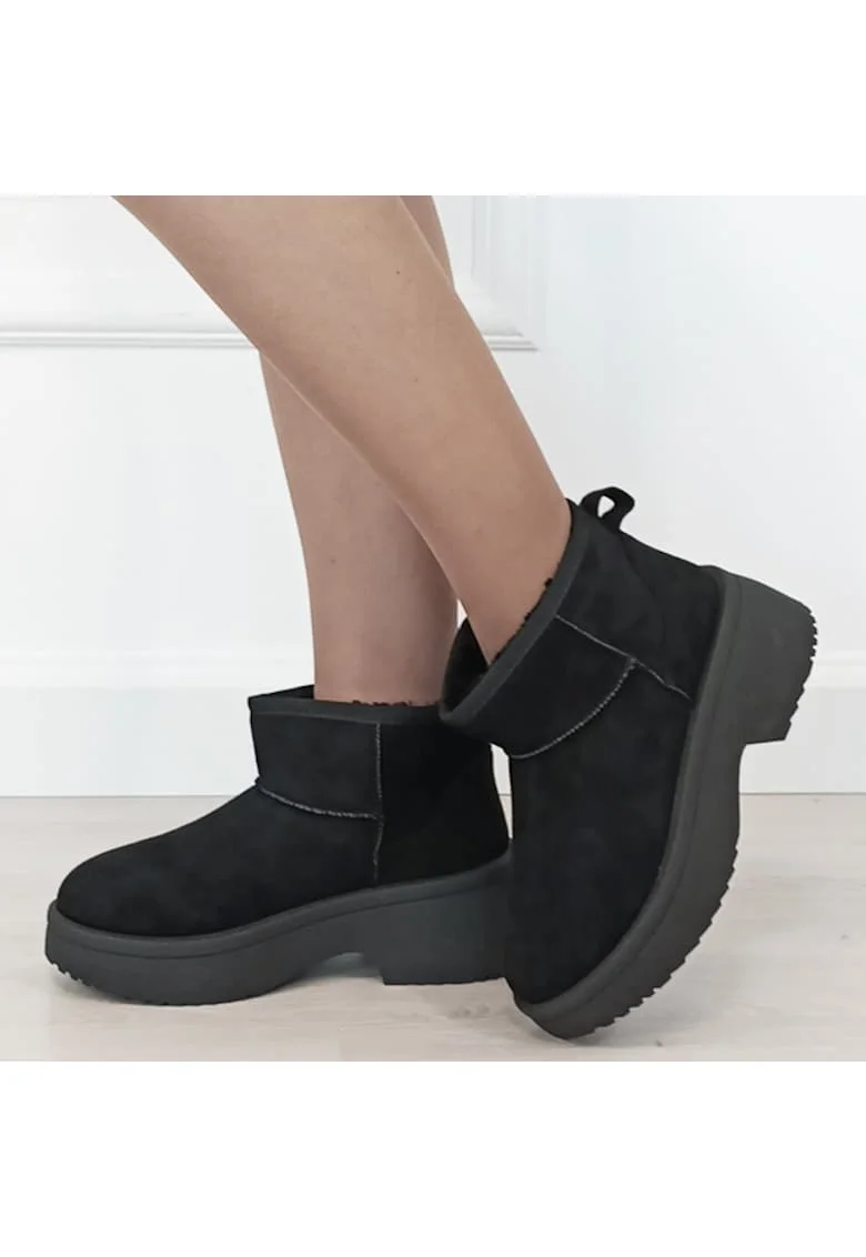 Ghete negre imblanite cu talpa groasa B-LT33-49 113 11092, Negru