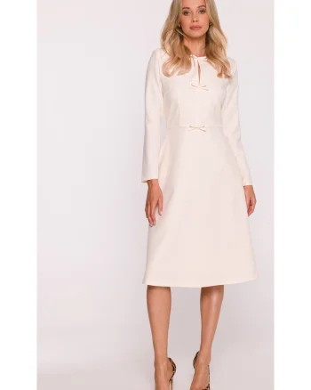 Rochie Midi S414 fildes Maneci lungi, Decolteu rotund, Spate fermoar, Material neted, Captuseala completa, Fildes mat