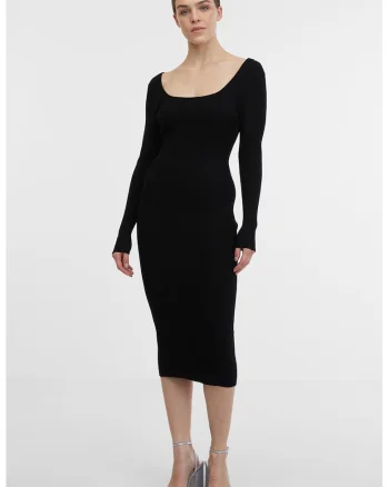 Rochie tricotata cu decupaje pe partea din spate, Negru