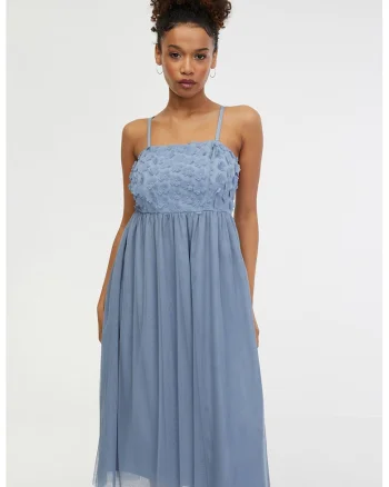 Rochie cu aplicatie florala 3D Empire, Albastru prafuit