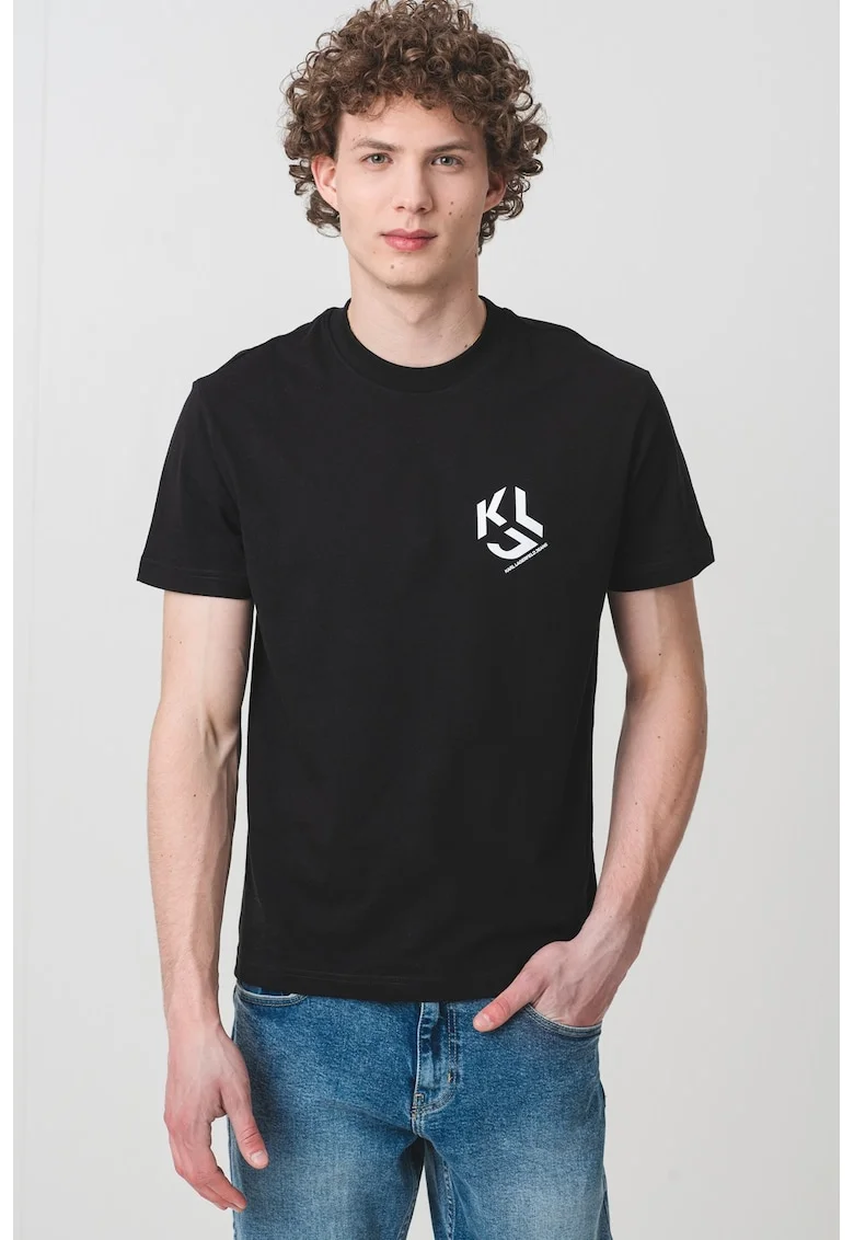 Tricou din amestec de bumbac organic cu logo pe piept, Negru