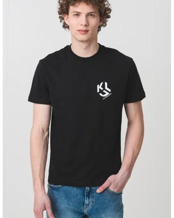 Tricou din amestec de bumbac organic cu logo pe piept, Negru