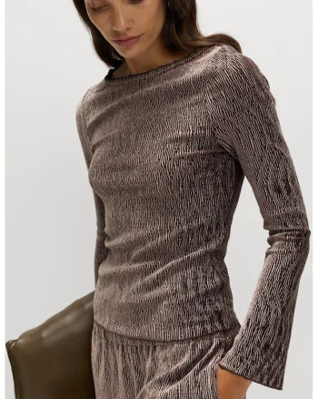 Bluza texturata cu maneci evazate, Maro melange