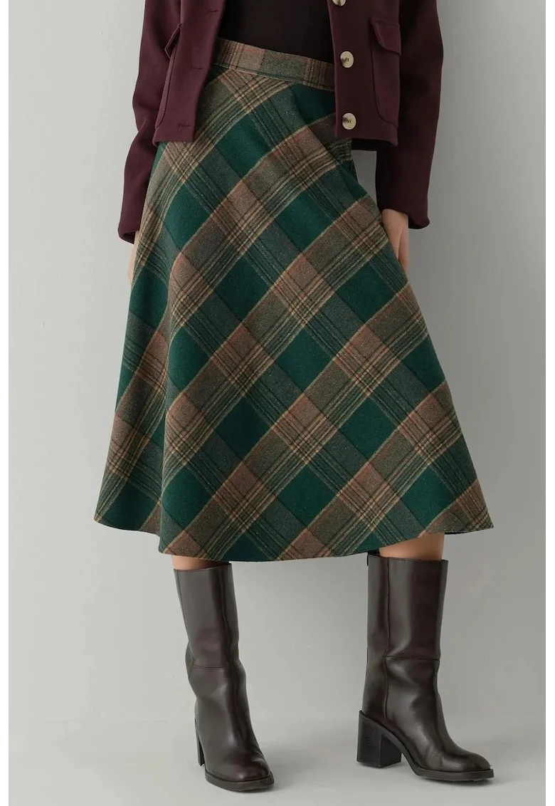 Fusta maxi,  linie A, fermoar, verde, textil