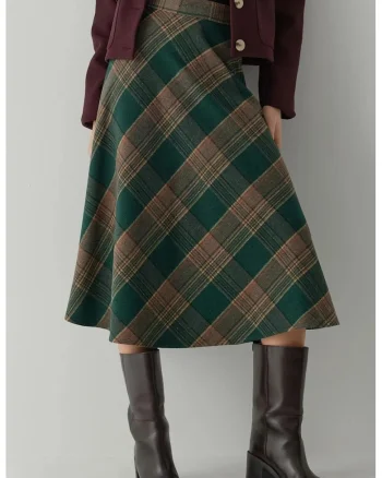 Fusta maxi,  linie A, fermoar, verde, textil