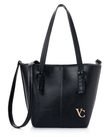 Geanta shopper  din piele ecologică, Negru, 23 x 30 x 14 cm