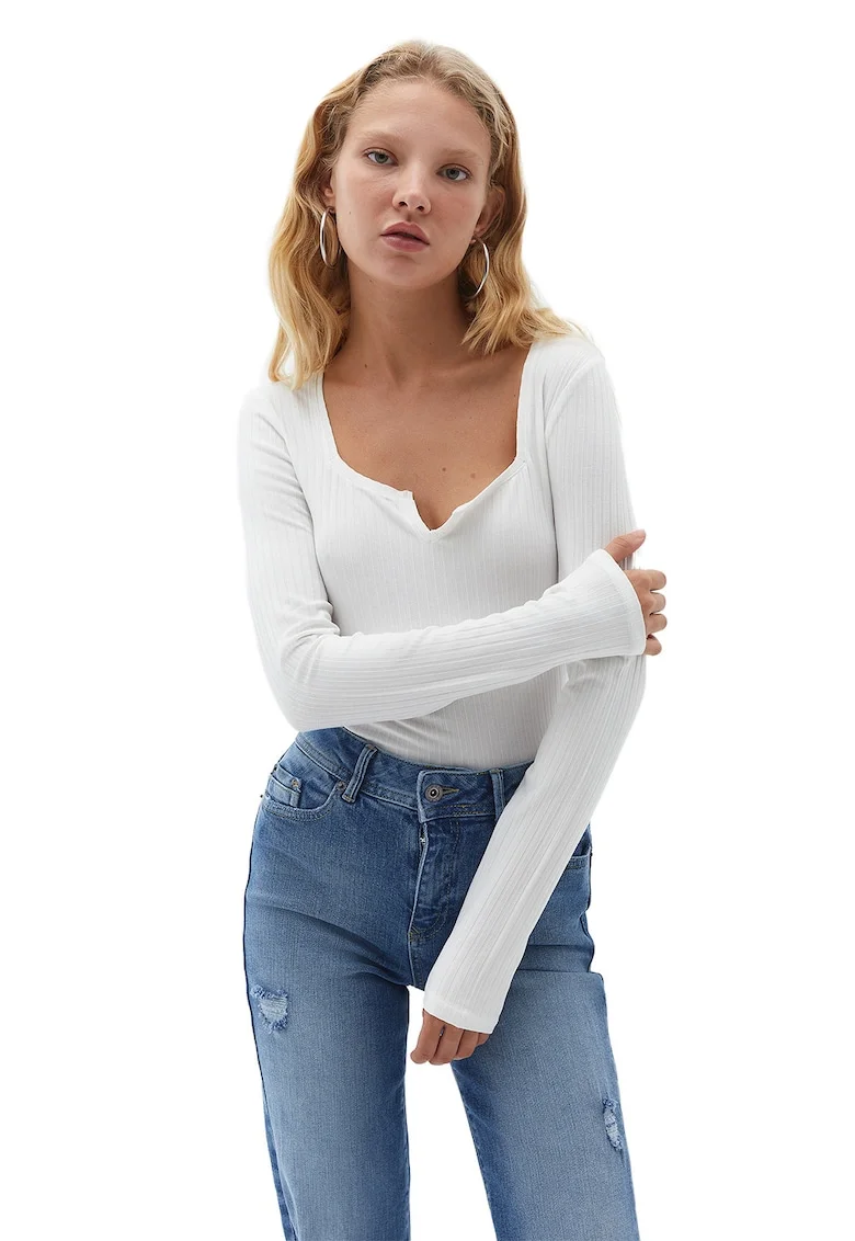 Bluza slim fit cu striatii, Alb optic