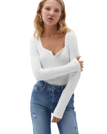 Bluza slim fit cu striatii, Alb optic