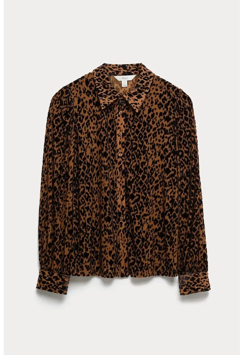 Camasa cu animal print, Negru/Maro