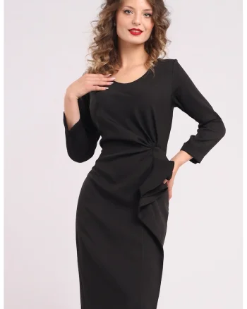 Rochie midi cu franjuri si volane, Negru