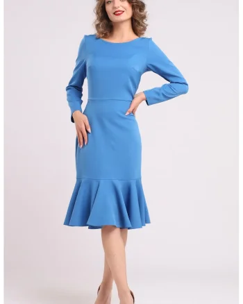 Rochie midi cu terminatie cu volane, Albastru royal