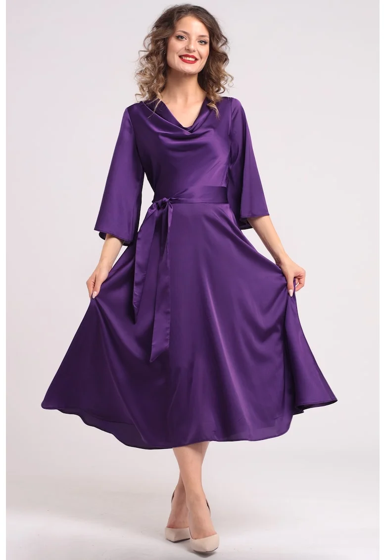 Rochie din satin cu decolteu drapat, Violet