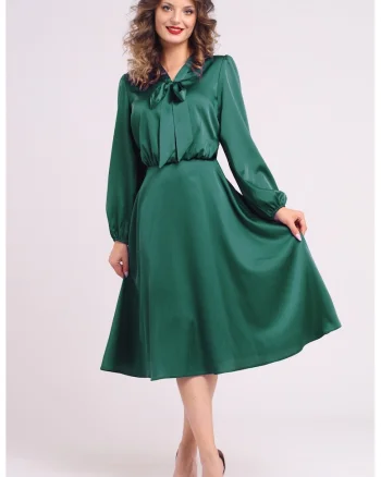 Rochie din satin cu funda din panglici, Verde
