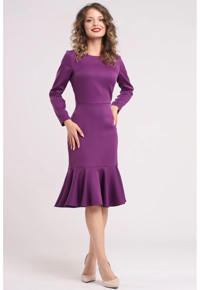 Rochie midi cu terminatie cu volane, Violet
