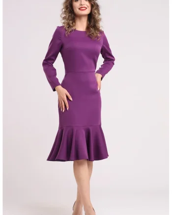 Rochie midi cu terminatie cu volane, Violet