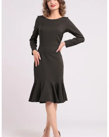 Rochie midi cu terminatie cu volane, Negru