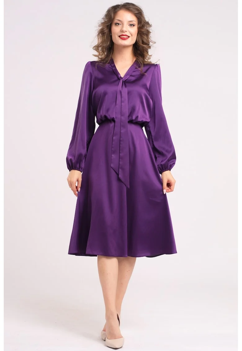Rochie din satin cu funda din panglici, Violet