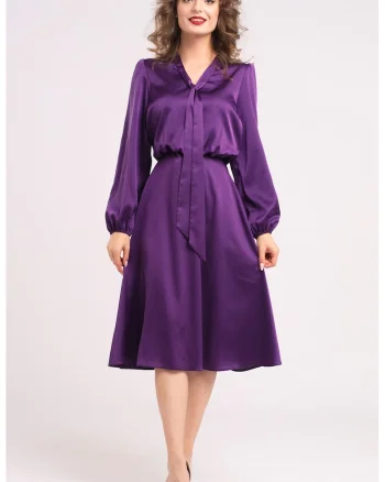 Rochie din satin cu funda din panglici, Violet
