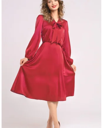 Rochie din satin cu funda din panglici, Rosu