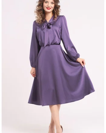 Rochie din satin cu funda din panglici, Violet prafuit