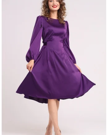 Rochie midi din matase cu croiala evazata, Violet