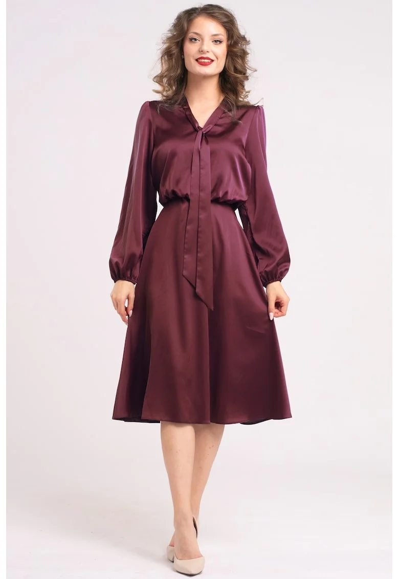 Rochie din satin cu funda din panglici, Visiniu