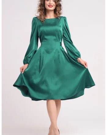 Rochie midi din matase cu croiala evazata, Verde