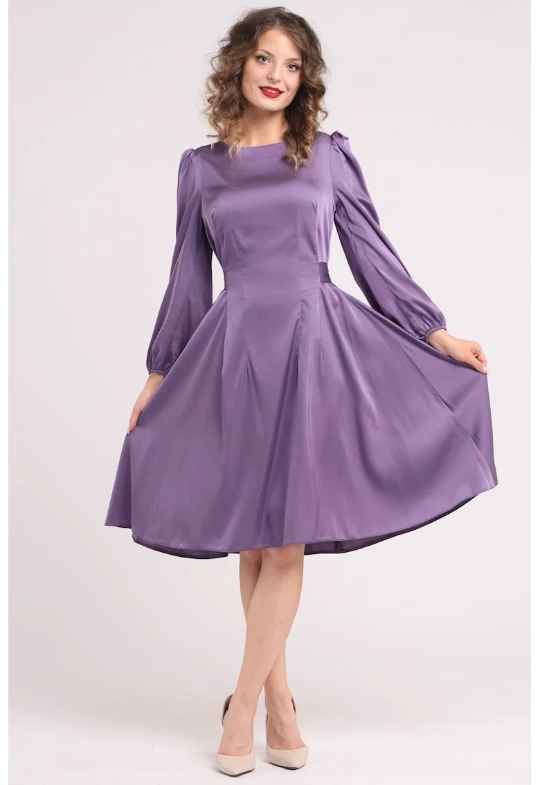Rochie midi din matase cu croiala evazata, Violet prafuit