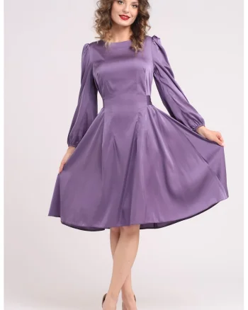Rochie midi din matase cu croiala evazata, Violet prafuit