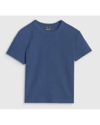 Tricou dama  slim fit, maneca scurta, bleumarin, material sintetic