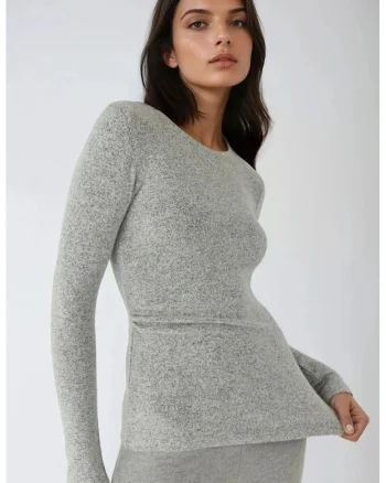 Bluza dama,  maneca lunga, gri deschis, jerseu