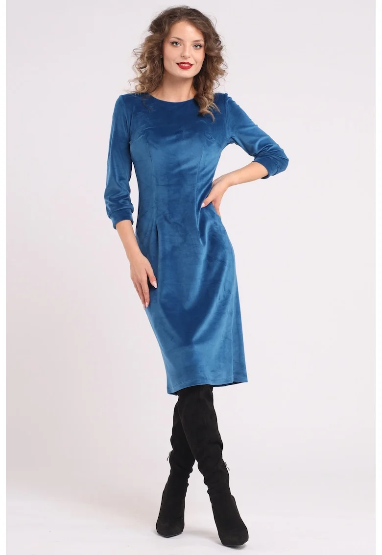 Rochie uni cu maneci lungi, Albastru pastel