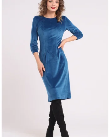 Rochie uni cu maneci lungi, Albastru pastel