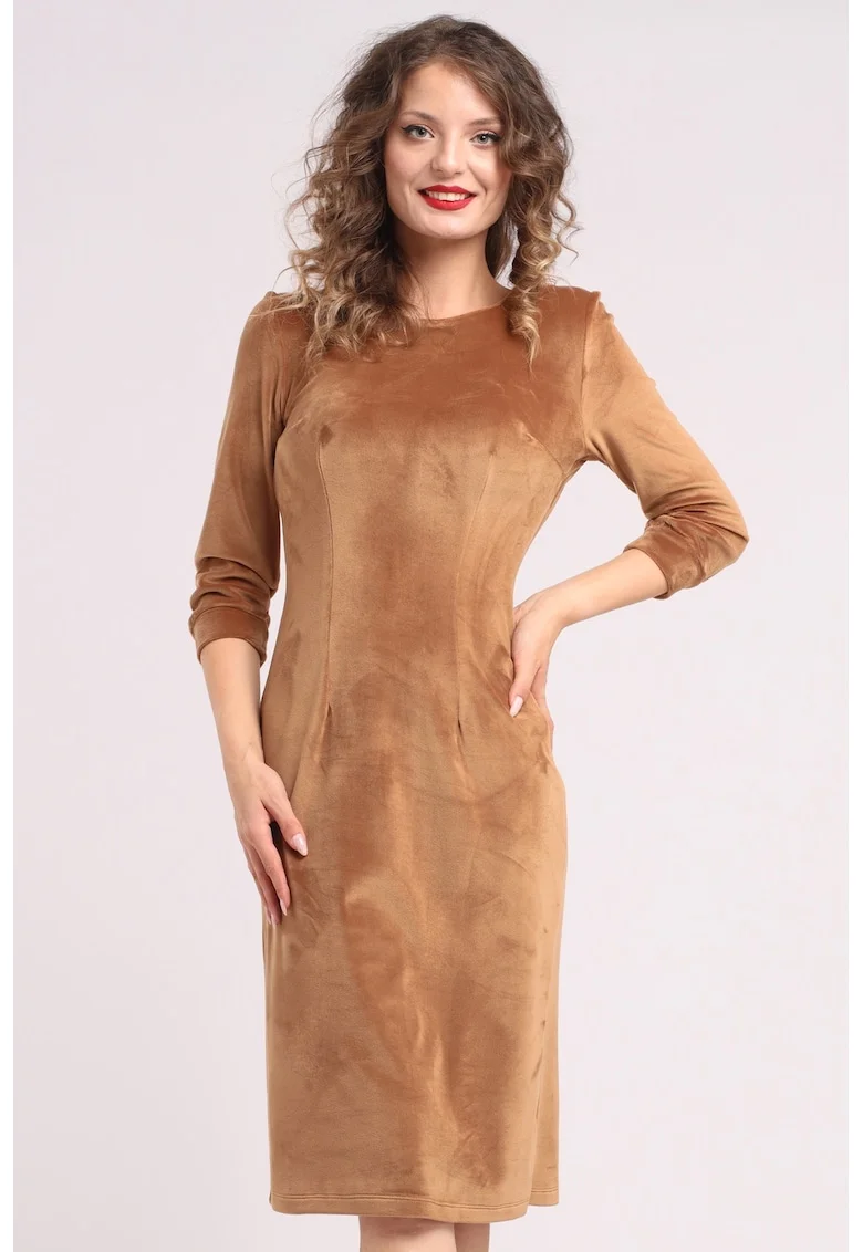 Rochie uni cu maneci lungi, Bej