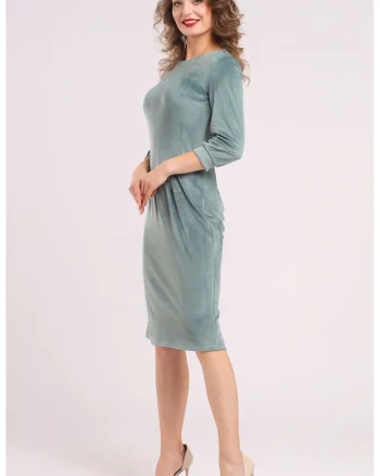 Rochie uni cu maneci lungi, Albastru prafuit
