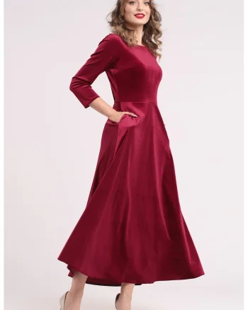 Rochie cu aspect de catifea si buzunare laterale, Visiniu