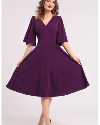Rochie evazata cu maneci clopot, Violet