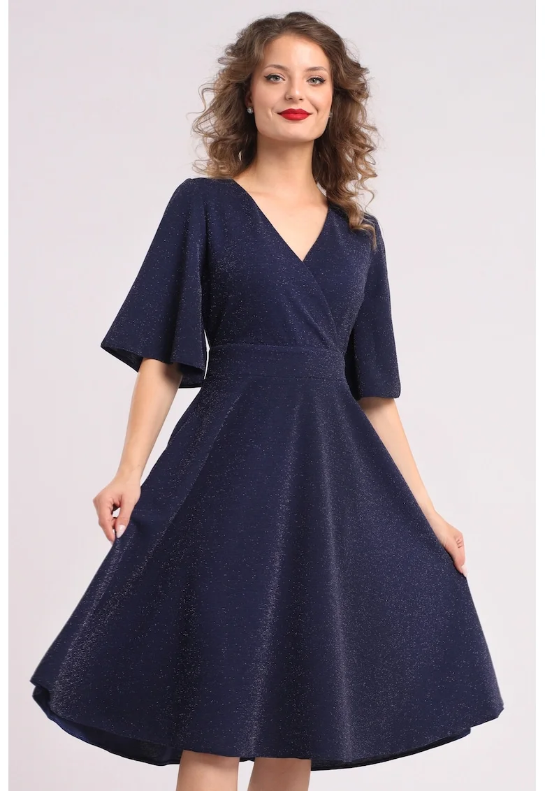 Rochie evazata cu maneci clopot, Bleumarin