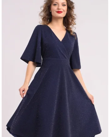 Rochie evazata cu maneci clopot, Bleumarin