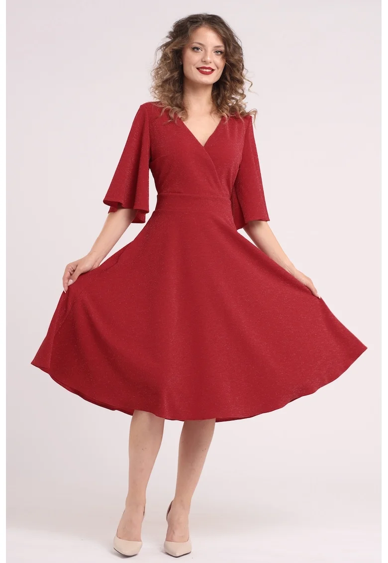 Rochie evazata cu maneci clopot, Rosu