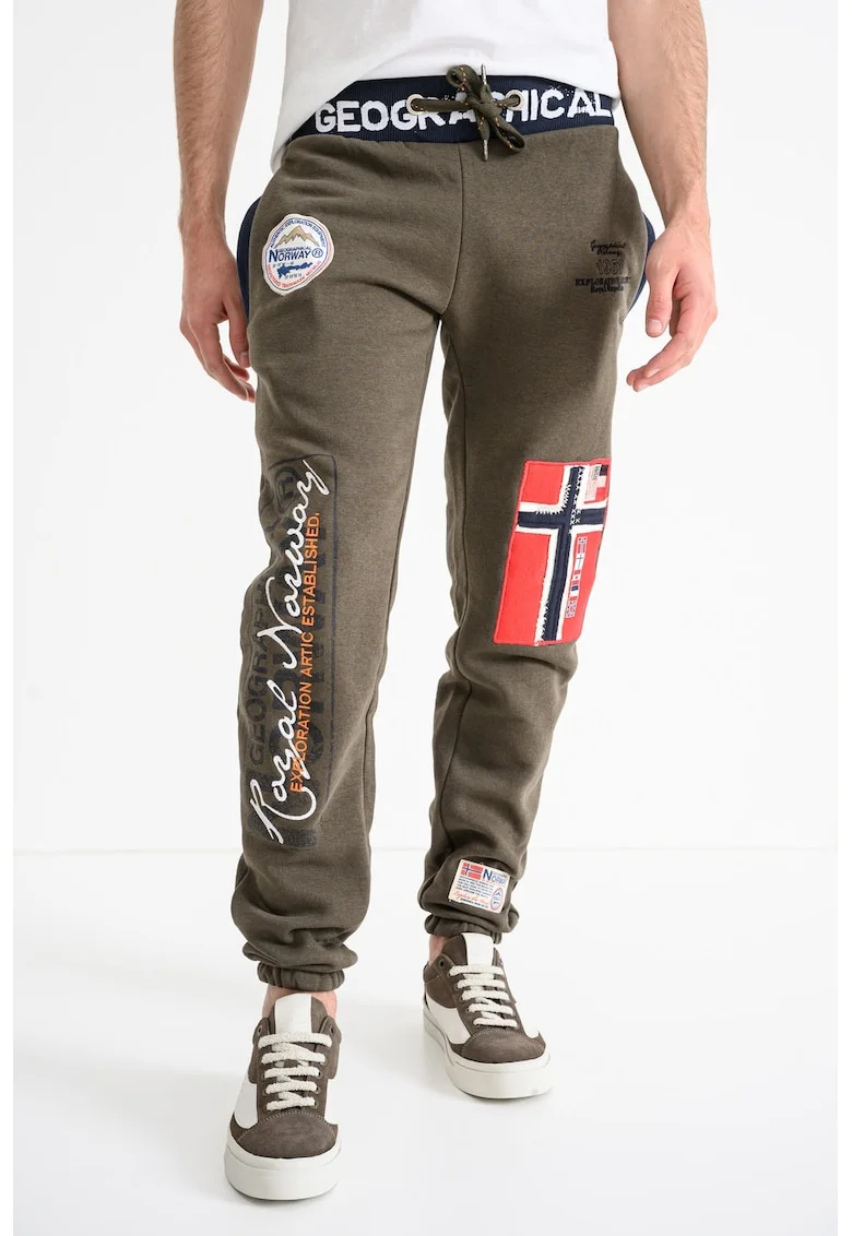 Pantaloni de trening cu aplicatii logo Myer, Kaki